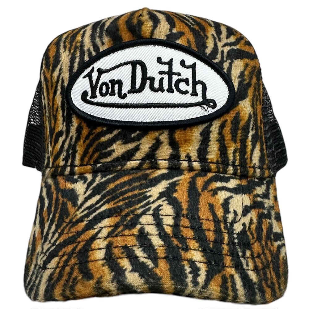 Von Dutch Trucker Hat Safari Tiger Stripe Velvet Snapback Cap - Picture 2 of 7